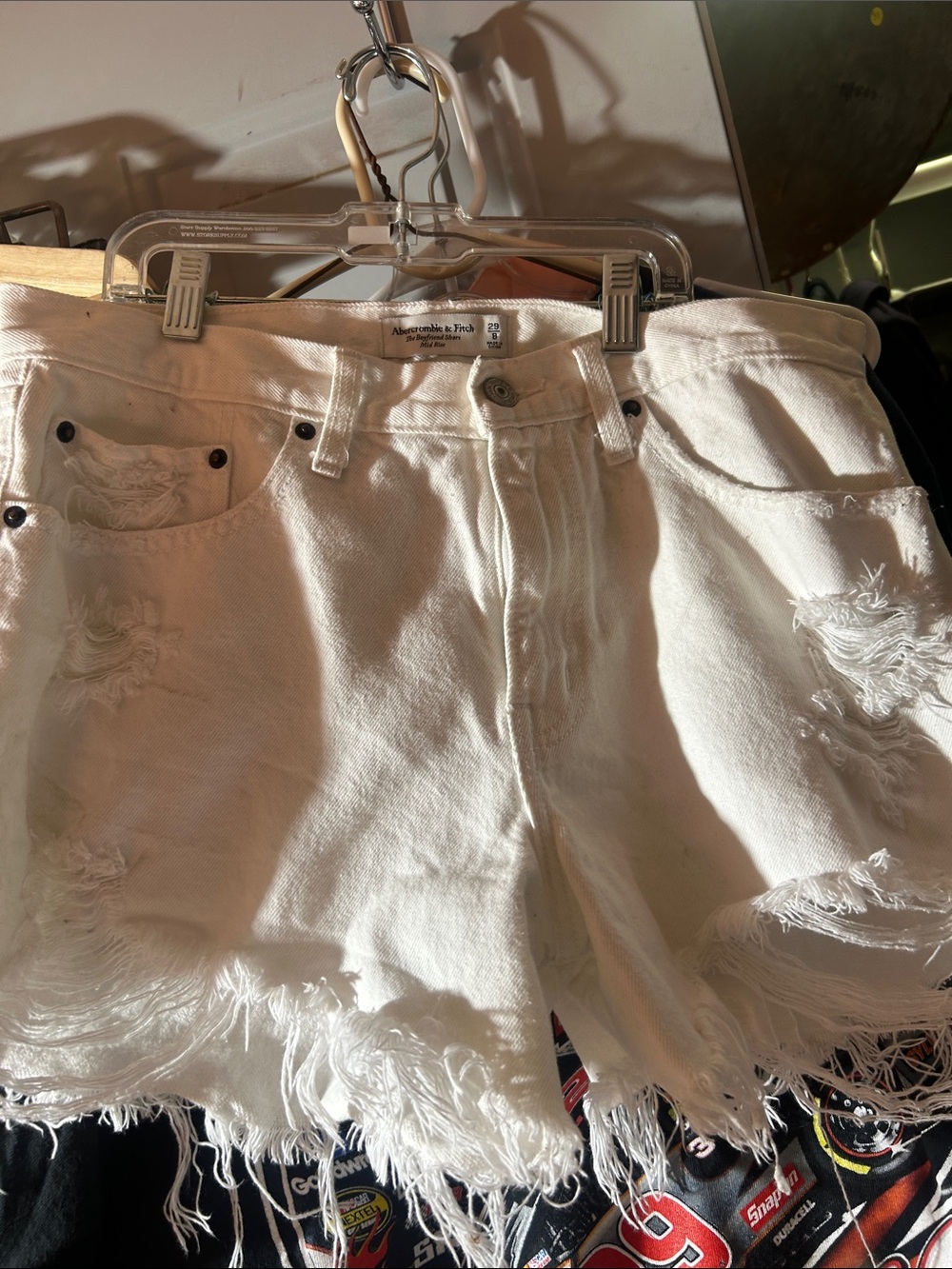 Abercrombie & Fitch White Distressed Cutoff Denim Shorts
